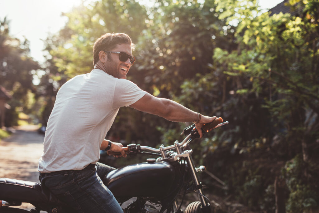 Man on a new motorcycle